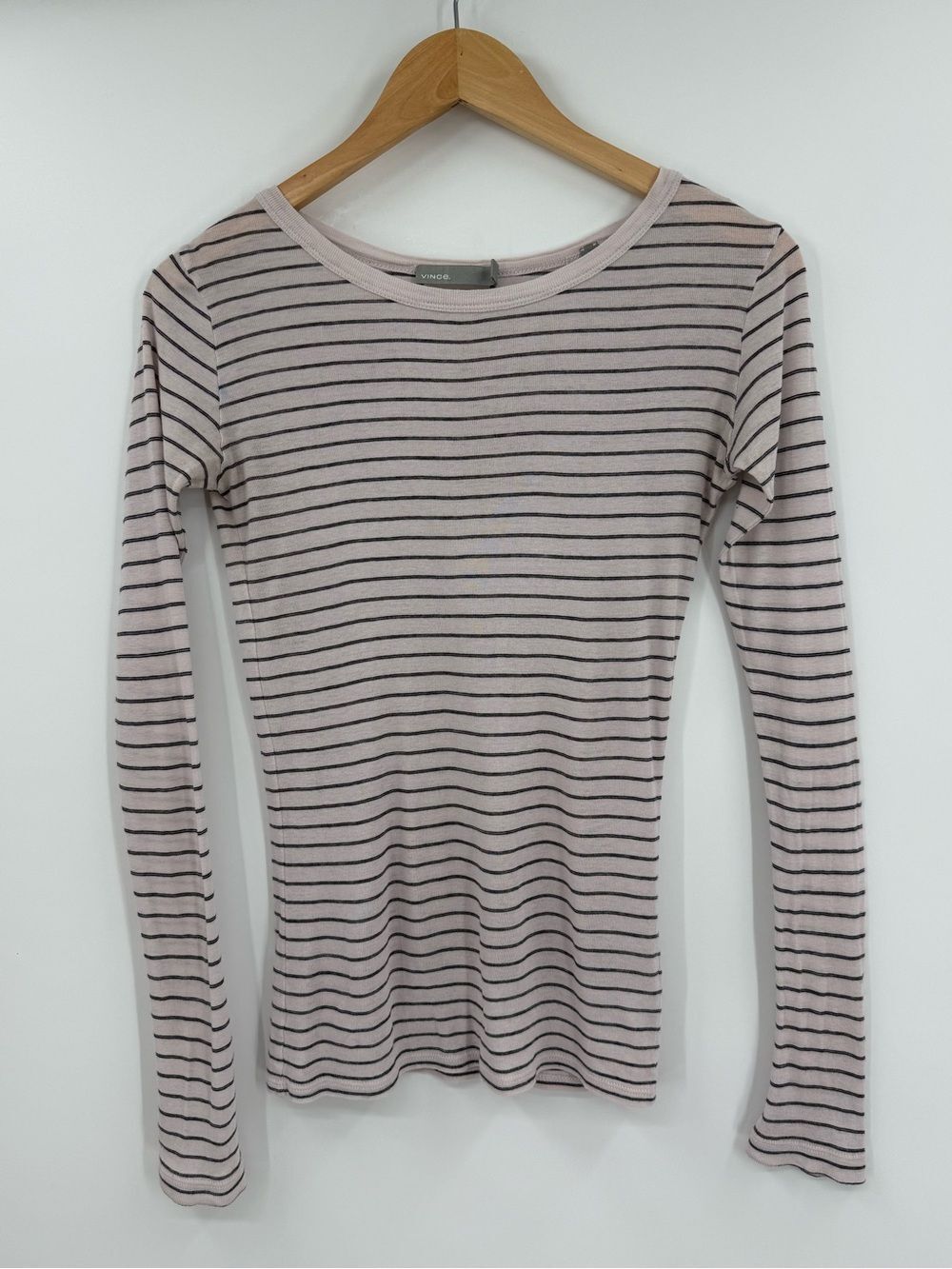Vince Pima Cotton Stripe Long Sleeve Tee | Off White/Black | XS